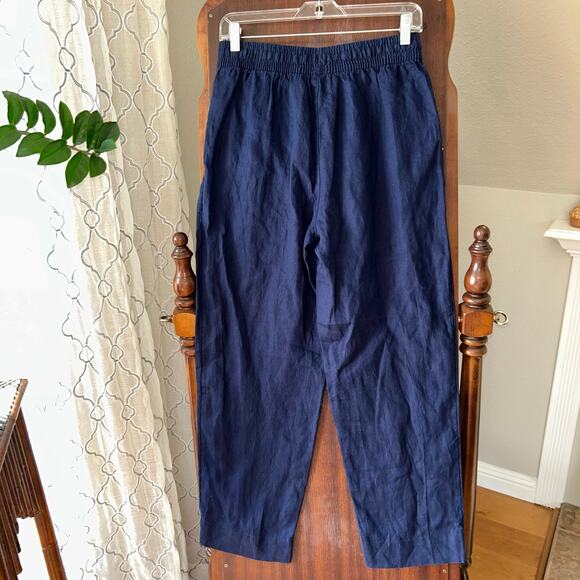 Sigrid Olsen Pants Womens Small Navy Blue Linen Taper Leg Coastal - Picture 7 of 9
